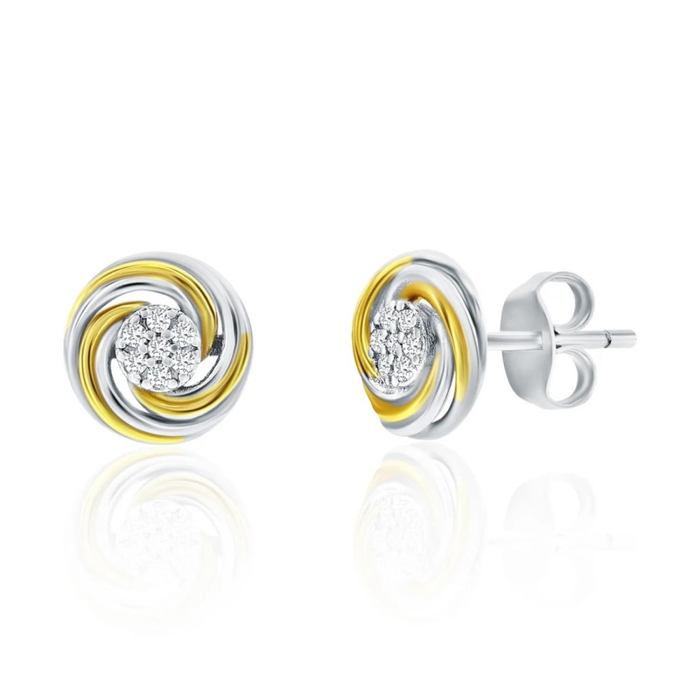 Sterling Silver Two Tone Crystal Swirl Earrings
